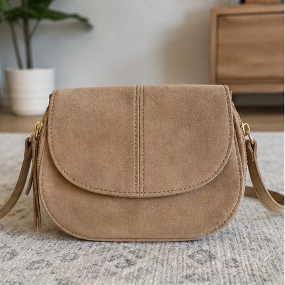 Camel Suede Crossbody Bag